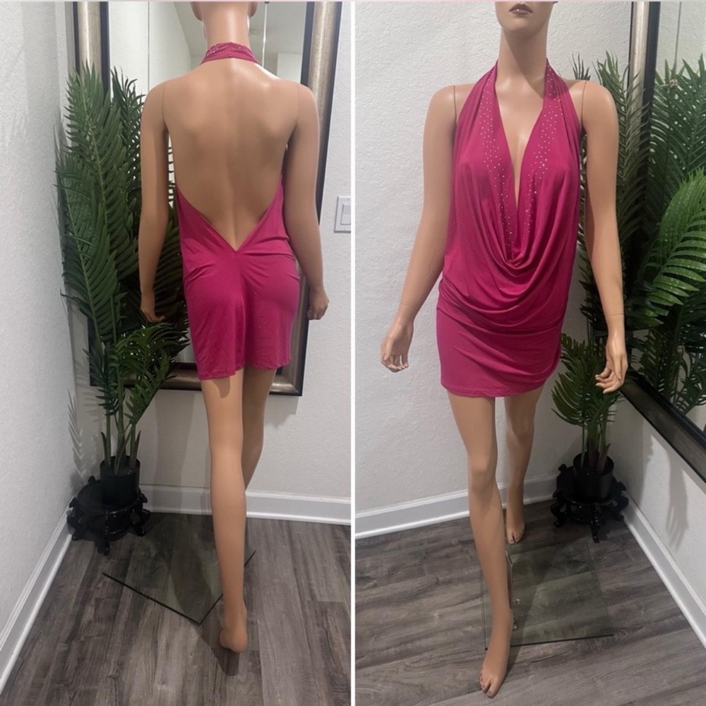 Symphony Fuchsia Backless Halter Dress M